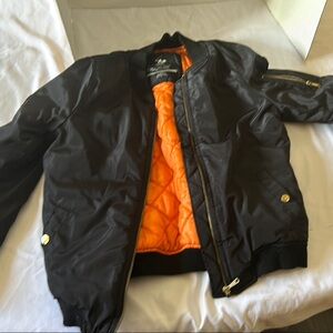 Beverly Hills Polo Club Black Bomber Jacket L Orange Lining Classic Style